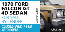 1970 Ford Falcon GT 4D Sedan 
For sale by tender